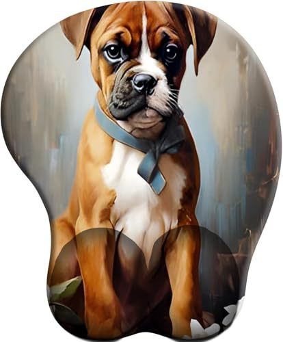 3D Tapis de Souris Ergonomique - Tapis de Souris Gamer avec Repose Poignet, Confort avec Repose- Gaming Mouse Pad pour Bureau et Maison，Portrait de Chien Boxer