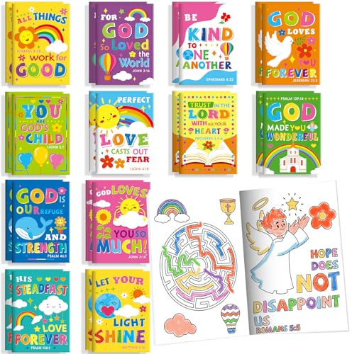 BenLouis 24 Pcs Bible Verses Mini Coloring Books for Kids Party Favors