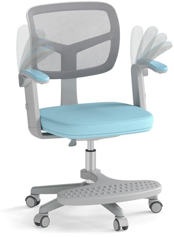 FANTASK Schreibtischstuhl Kinder, Höhenverstellbarer Kinderdrehstuhl, ergonomischer Bürostuhl mit klappbarer Armlehne & Fußstütze, Kinderstuhl für Jungen & Mädchen ab 3 Jahren (Blau)