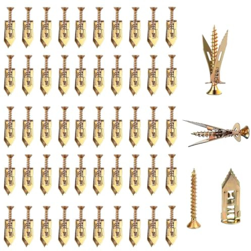 160 PCS Self Drilling Anchor Screws, Heavy Duty Plasterboard Fixings | 80 Anchors, 80 Screws, No Drilling, for Hanging Wall Lights,Mirrors,Curtain Rods and Plants, Toughness and Impact Resistance