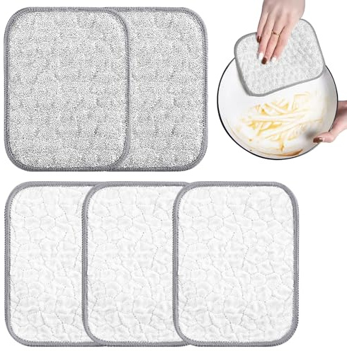 5× Esponjas de Cocina 16×12 cm – Estropajos Doble Cara con Esponja Suave & Malla Metálica, Esponjas Lavables y Reutilizables para Vajilla, Ollas, Cocina y Superficies