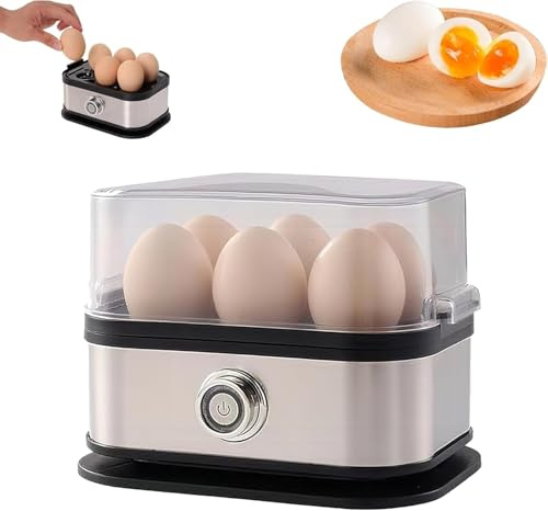 Cuociuova multifunzione, cuociuova intelligente aggiornato con spegnimento automatico, cuociuova for la colazione in acciaio inossidabile, può contenere 6 uova.(European plug)