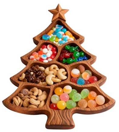 Tabla De Embutidos con Forma Árbol Navidad, Bandeja De Madera con Forma Árbol Navidad, Bandeja Decorativa para Mesa, Platos Cocina Navideños Servir, Charola Decorativa para Quesos, Fruta(8 Pulgada)