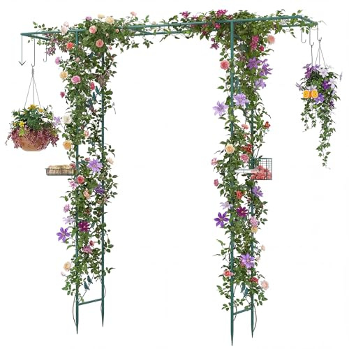COSTWAY Pergolato a Arco da Giardino, Pergola da Esterno Decorativa in Metallo per Piante Rampicanti, Arco da Esterno per Feste, Matrimonio (Verde, Modello 1)
