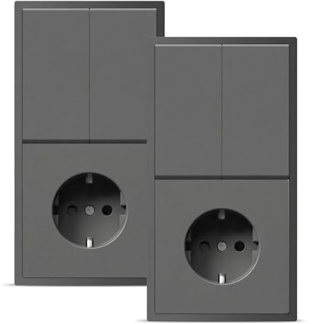 BSEED Interruttore della luce con presa a 2 scomparti, a 2 vie, da incasso, moderno, con telaio in PC, interruttore della luce con morsetti per cavi e artigli, grigio, confezione da 2 pezzi