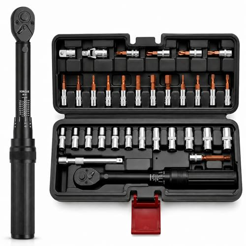 HSJKWPT Torque Wrench für Fahrrad & Motorrad 33-tlg, Drehmomentschlüssel Set 1/4 2-24 Nm, Motorrad/Fahrrad mit 1/4-3/8 Adapter