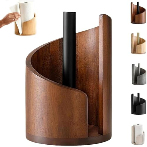 Mountain Paper Towel Holder - Supporto per rotolo da cucina in legno e ferro, con base antiscivolo stabile, design a strappo con una mano, adatto per rotoli standard e jumbo, per cucina o bagno