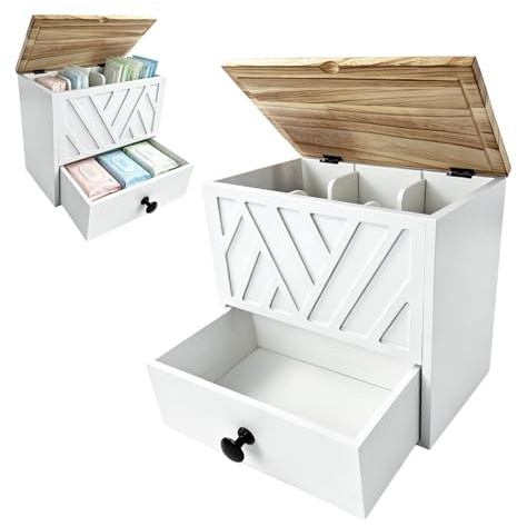 3 FäCher Tampon Aufbewahrung, Binden Aufbewahrung mit Deckel & Schublade | Slipeinlagen Box Holz Femininer Produkt-Organizer für Hygieneprodukten Damenbinden und WattestäBchen