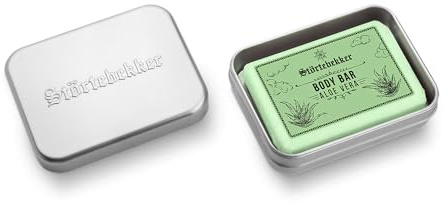 NYHET: Störtebekker® Premium fast duschgel (Aloe Vera) & tvålburkar set – Body Bar med sheasmör – fast duschtvål + tvålburk aluminium duschvårdsset – handgjorda i tvåltillverkning