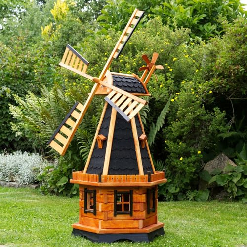 Deko-Shop-Hannusch Große Windmühlen wahlweise mit Solarbeleuchtung - Höhe 1,30 oder 1,45 Meter, Farbe|Größe:1.45m dunkel