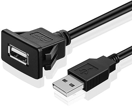 TNP Cavo USB a Montaggio a Filo con Fibbia (Quadrato) - Pannello Cruscotto Porta USB 1 Presa Connettore Spina Estensione Cavo Resist. all'Acqua Maschio a Femmina (0,9 m)