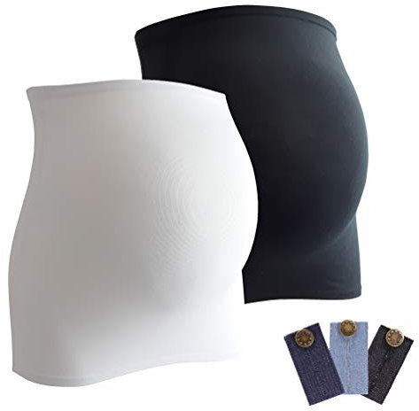 mama band Schwangerschaft Bauchband für die Babykugel im Doppelpack – Rückenwärmer und Shirtverlängerung für Schwangere – Elastische Umstandsmode Schwarz/Weiß 38-42