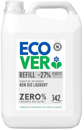 Ecover Zero Non-Bio Laundry Detergent Refill, For Sensitive Skin, Baby Laundry Washing Liquid, 142 Washes, 5L