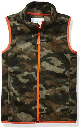 Amazon Essentials Gilet Invernale in Pile Bambini e Ragazzi, Verde Scuro Arancione Mimetica, 8 Anni