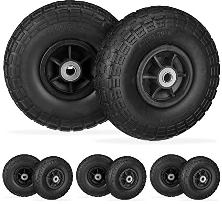 Relaxdays 2X Ruote per Carrello, Pneumatici in Gomma Antipanne, 4.1/3.5-4, ASSE 16mm, Fino a 150 kg,260x85mm, Nero