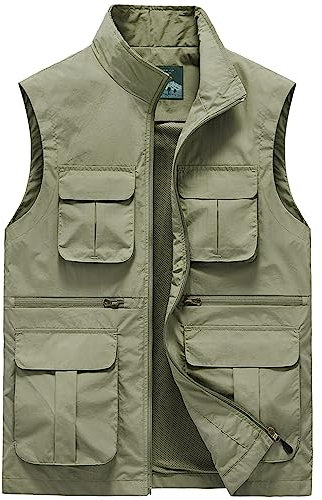 Herren Outdoor Weste mit Vielen Taschen Anglerweste Leicht Safari Weste Sommer Multifunktionsweste Atmungsaktiv Nylon Angeln Weste - XXL