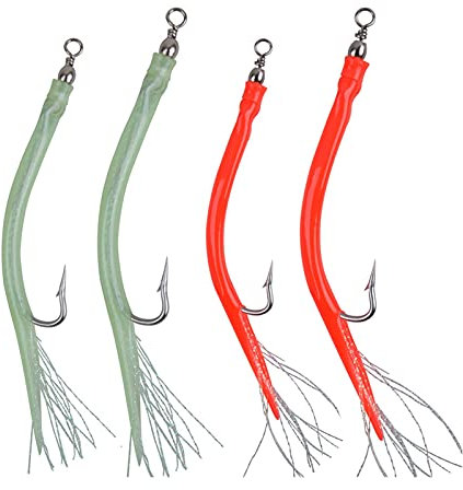 Kunstköder Angelköder Trolling Angeln Aal Jig Köder Langer Schaft Offset Haken Rig Streifen Bass Angelköder mit Gummi Tube Flash Teaser 24 stücke Kunstköder Gummifische ( Color : Red 10-0 24PCS )