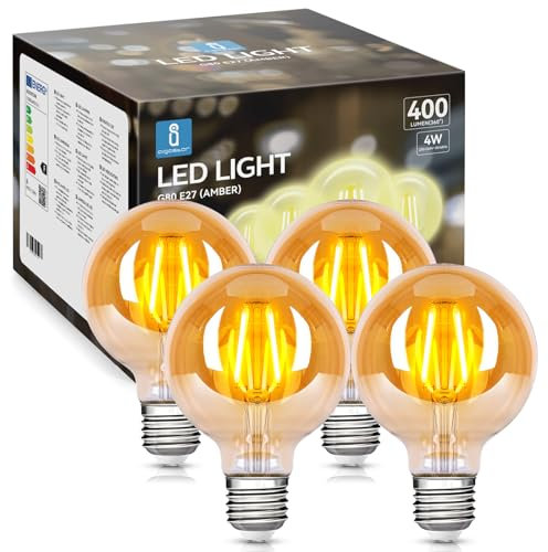 Aigostar LED E27 Vintage Glühbirne 4W (Ersetzt 35W), 400 Lumen, Warmweiss 2200K, Abstrahlwinkel 300°, G80 Edison Lampe Filament Retro Bernstein Flimmerfrei, CRI>80, 4 Stück