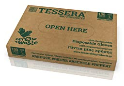 Tessera Q1092CBT - Guanti monouso compostabili, 100 pezzi, taglia L, guanti protettivi riciclabili, prodotto biologico