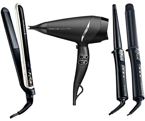 Remington Haarstyling Set Pearl: Haartrockner + Glätteisen + Lockenstab 32mm + Lockenstab kegelförmig