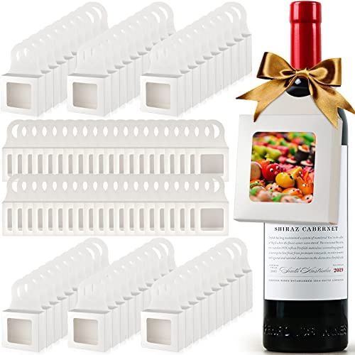 100 Stück Kraftpapier Weinflasche Box mit Fenster zum Aufhängen Faltbare Weinboxen Geschenkboxen Leere Weinflaschen für Dekoration Flaschenaufhänger Geschenkbox für Süßigkeiten Trüffel Schokolade