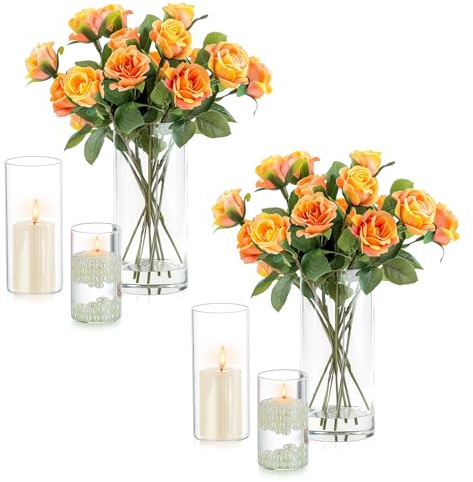 Inweder Vase Glas Zylinder Blumenvase - 6 Pcs Vasen Deko Klaren Glasvase für Hochzeit Tischdeko Windlicht Glas Kerzenständer Kerzenhalter für Stumpenkerzen Schwimmende Kerzen Esstisch Wohnzimmer