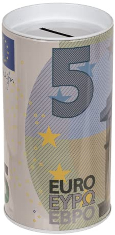 Spardose für Kinder, Euro-Geldscheine, Original-Spardosen aus Dose mit Deckel, günstige Dose für Kinder, die auch als Bleistiftdose verwendet werden kann. (5 Euro)