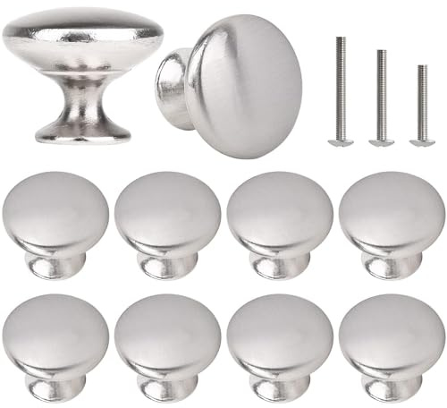 ShipeeKin 10x Gebürstete Nickel Schrankknöpfe Möbelknöpfe Rund Schubladenknöpfe 30mm für Kommode Küche Schrank