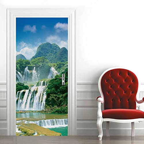 A.Monamour Türtapete Selbstklebend Türfolie Türposter 3D Ban Gioc Wasserfälle In Wald Naturlandschaft Vinyl Folie Türdeko Tapete Wandbild Türaufkleber Türtattoo 85 x 215 cm
