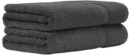 Luckytowel Duschtuch Set 70x140 cm – Oeko-TEX Badetücher aus 100% Baumwolle mit 600 g/m² – Badehandtuch groß mit Aufhängeschlaufe – flauschig & saugstark – Frottee Handtücher Set – 2er Pack Anthrazit
