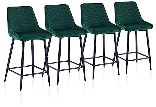 TUKAILAI Barhocker 4er Set 65cm, Barstühle Samt, Küchenhocker mit Rückenlehne Gepolstertem Sitz Metallbeinen Fußstütze, Tresenhocker Bistrohocker für Küche Bars Esszimmer Restaurants, Grün
