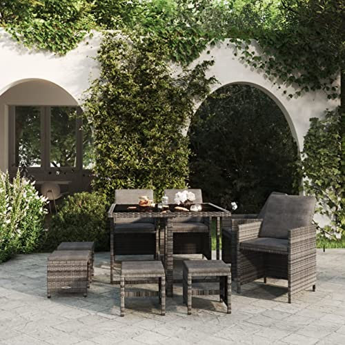 BaraSh 9-TLG. Garten-Essgruppe mit Auflagen GartenmöBel Set Outdoor Furniture Gartentisch Mit StüHlen Set Garten Essgruppe Poly Rattan Grau