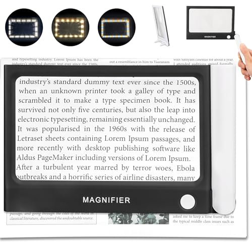 Magnifying Glass with Light, Folding Handheld 5X Large Rectangle Lighted Magnifier with Dimmable LED for Macular Degeneration Seniors Reading Newspaper, Books, Lighted Gift for Low Visions