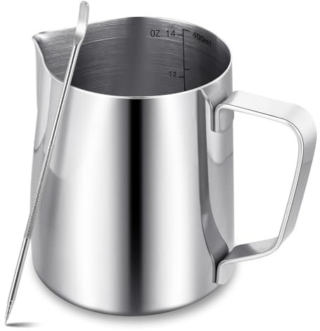 Brocca montalatte da 400 ml, con penna per decorare il latte, in metallo, per macchina da caffè (argento)