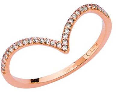 14 Karat Roségold, V-Form, für Damen, Zirkonia, simulierter Diamant, Bandring, Größe 7, Band-Stil Ring, Einheitsgröße, Cubic Zirkonia Gold Zirkonia Edelstein Goldfarben, Zirkonia