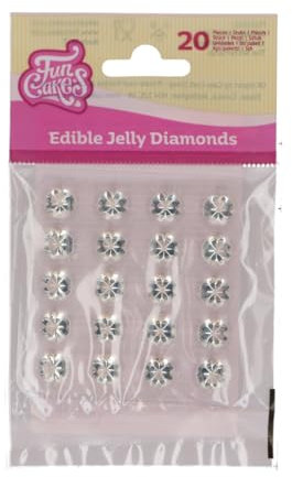 FunCakes Commestibile Jelly Diamonds Clear: Pronti all'uso per la decorazione di torte, perfetti per torte eleganti di compleanno e di nozze, cupcake e altro, Set/20