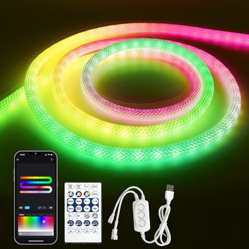 Bluetooth USB RGBIC Neon LED Strip Seil 3m, LED Streifen Neon Outdoor Dimmbar Led Lichtschlauch Led Band Wasserdicht IP65, 50LED/M, APP Steuerbar, Rund Seil Led Strip USB für DIY Schlafzimmer Deko | Outdoor Dimmbar Led Lichtschlauch Led Band Wasserdicht IP65, 50LED/M, APP Steuerbar, Rund Seil Led Strip USB für DIY Schlafz