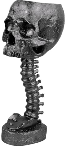 Totenkopf-Pflanzgefäß, Wirbelsäulen-Ständer-Set, Blumentopf, Skelett-Harz, Totenkopf-Kopf, Skelett-Kopf, Ständer, Platte, Frösche, Kenzans (BLACK)