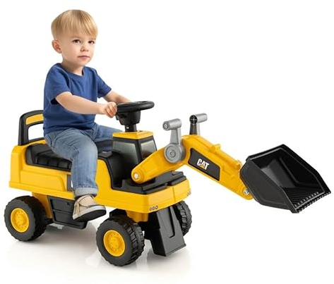 DREAMADE Sitzbagger, Bagger mit Lenkbarer Schaufel & Hupe, Rutschauto mit Stauraum unter Sitz, Aufsitzbagger mit Anti-Rutsch-Räder & Anti-Rollover-Vorrichtung für 1-3 Jahre (Bulldozer)