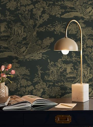 CiCiwind 16In×197In Vintage Wallpaper Peel and Stick Toile Contact Paper Black and Brown Peel and Stick Wallpaper Removable Self-Adhesive Wallpaper Country for Bedroom Living Room Decoral