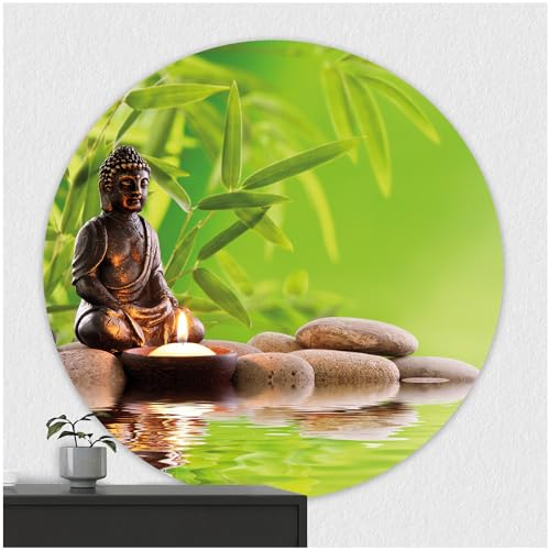 FoLIESEN - Wandaufkleber - Türaufkleber I selbstklebendes Poster für Tür & Wand I runder Wand-Sticker I Wandtatto I Wandbild Buddha Zen Garten, .:Ø 40cm