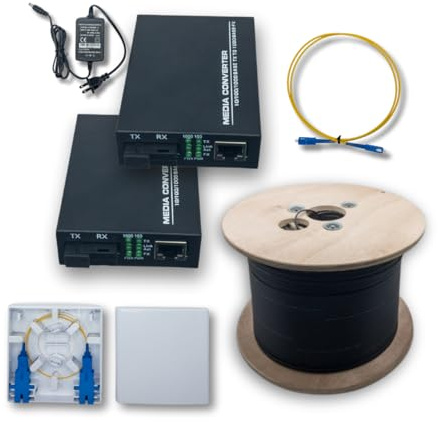 Klarotech Fiber Optic Network Expansion Kit — Pair of Gigabit Media Converters — Extend Ethernet Up to 500m Using Single Outdoor Fiber Optic Cable — Suitable for Aerial or Underground Conduit Runs