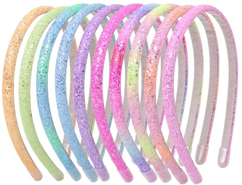 Glitzer Stirnband für Mädchen Frauen,10Pcs Pailletten Haarband Mädchen Dünn Stirnband für Damen Regenbogen Haarband Glitzer Alice Bands Pink Haarschmuck