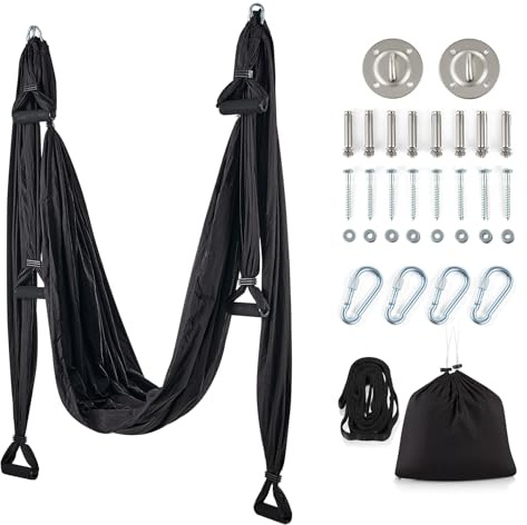 ZELUS Aerial Yogatuch zum Aufhängen Yoga Hängematte Akrobatik Tuch Yoga Schaukel für Reha Pilates Ballett Cheerleading Spagat Gymnastik (Schwarz)