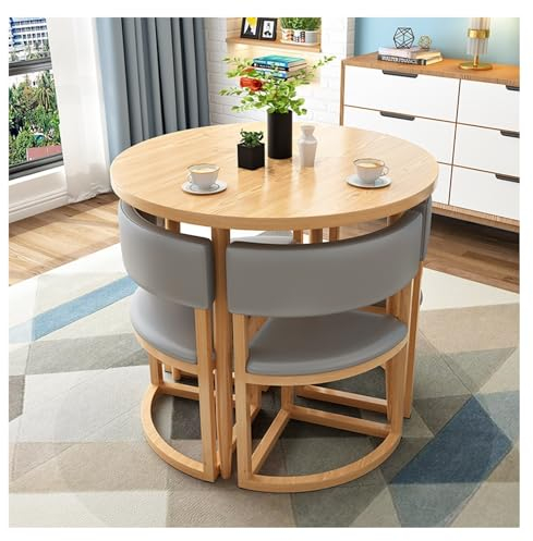 Esstisch mit 4 Stühlen runder Büro Empfangstisch 5-TLG Set Esszimmer Küche Stühle Tisch Möbel Essgruppe Sitzgruppe Barstühle für Frühstück Essecke Arbeitszimmer Küche Kaffee Konferenzraum ( Color : Gr
