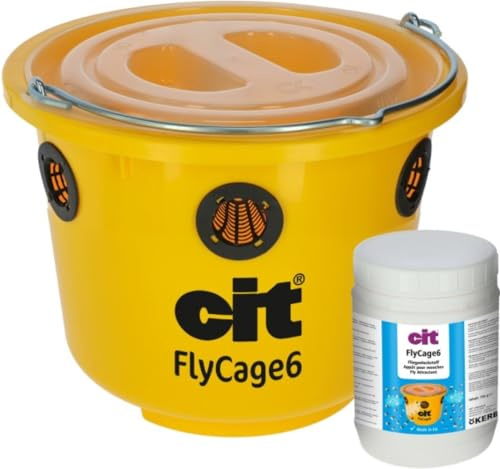 cit Kerbl Fliegenfalle FlyCage6 | 6 Liter, Mit Deckel, 6 Gittereinsätzen und 750 g Lockstoff, für den Außenbereich, wiederverwendbar