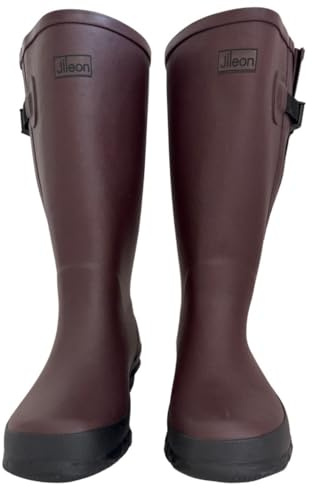 Jileon Extra Wide Calf Wellies with Rear Expansion- Fit up to 50cm Calf - for Men and Women - Large in The Ankle and Foot (Brown 11)