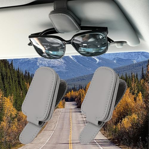 TIESOME Soporte para gafas de sol para coche, 2 unidades, soporte para gafas para coche, de piel, magnético, clip para el parasol, organizador de gafas de coche, accesorios para coche (gris oscuro)