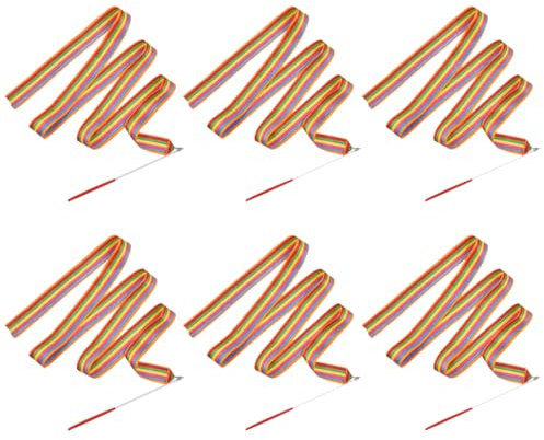 AEIOPRS 6 Pcs Regenbogen Gymnastikband mit Stab für Kinder Karneval Zirkus Spielzeug Tanzband Schwungband Draußen Geschenke Kindergeburtstag Mitgebsel