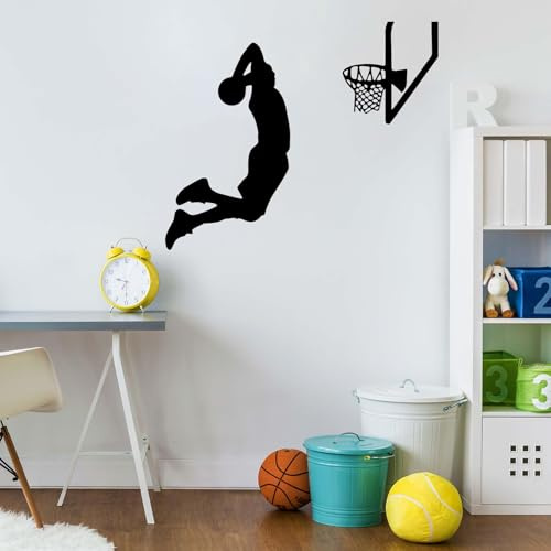 X-BLTU Sticker mural - Motif joueur de basket-ball - Dunk - 61 x 51 cm - Décoration murale inspirante pour chambre à coucher, garçon, chambre d'enfant, chambre d'adolescent, salle de jeux, salon